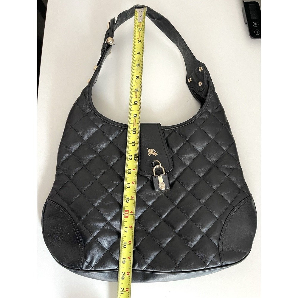 Y2K Burberry Brooke Padlock Black Quilted Leather Hobo Handbag Purse Equestrian - Picture 13 of 16